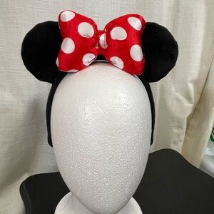 Disney Parks Plush Minnie Mouse Red Polka Dot Bow Ears Headband